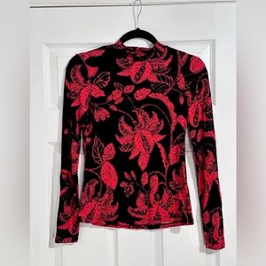 TAHARI Floral Long Sleeve Mock Neck Shirt